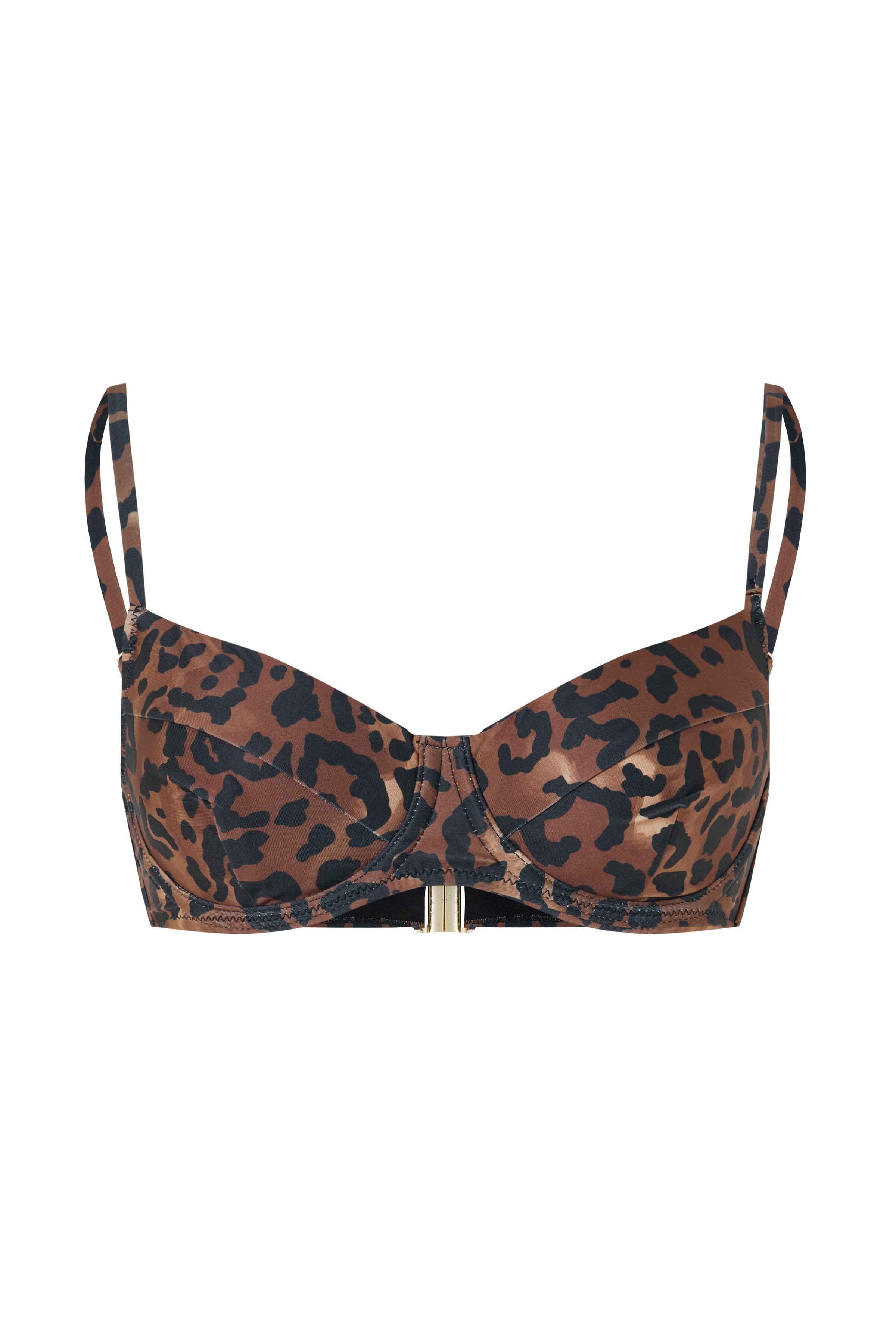 Leopar Desenli Balenli Yüksek Bel Kahverengi Kadın Bikini Takımı – Savanna