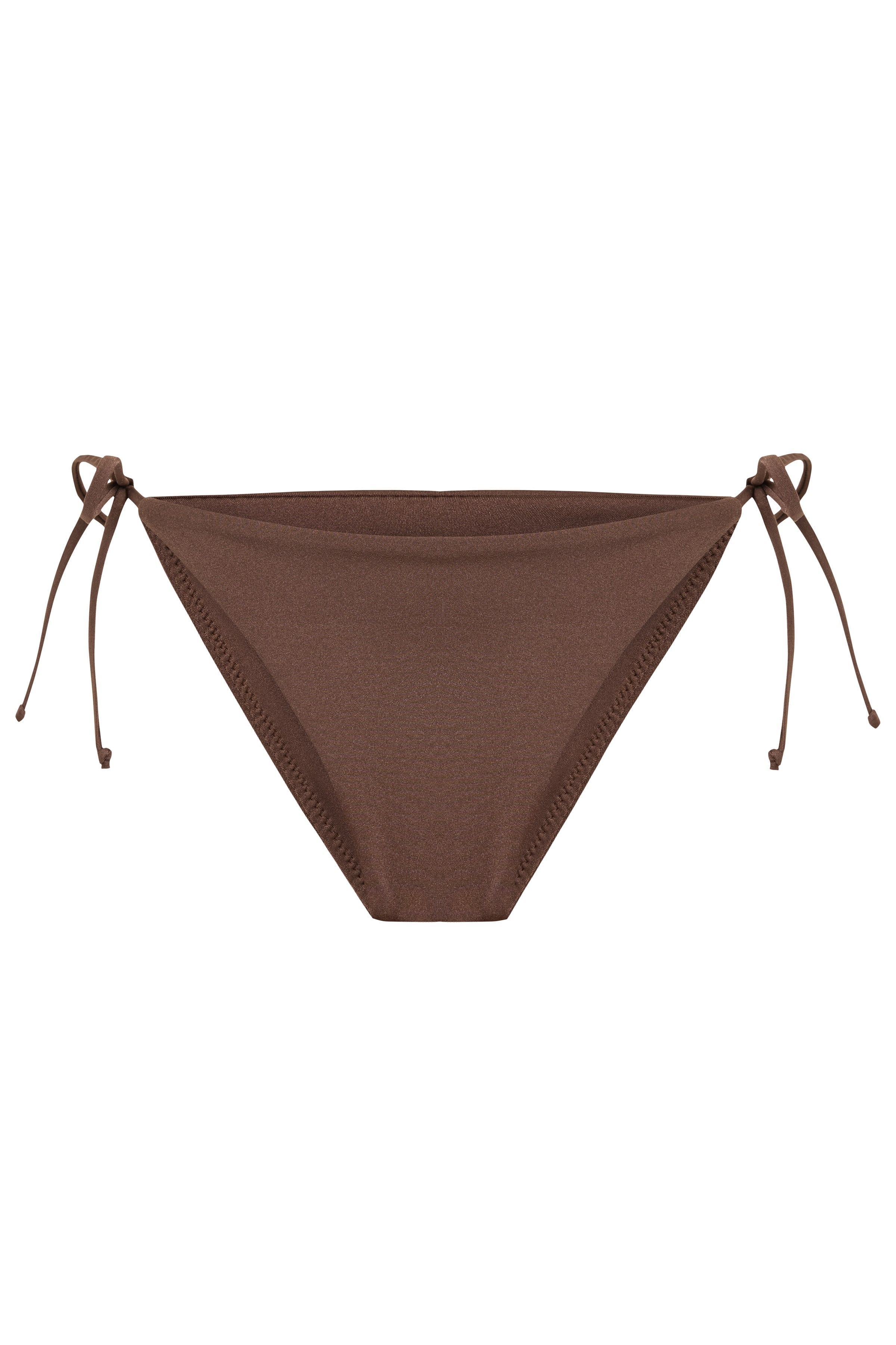 Shiny Parlak Dokulu Yanları Bağlamalı Kahverengi Kadın Bikini Altı - Solena