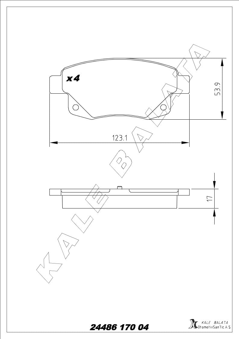 Disk Balata Arka Arkadan Çekiş Fişsiz+Aksesuarsız V347 06> Kalebalata 24486 170 04