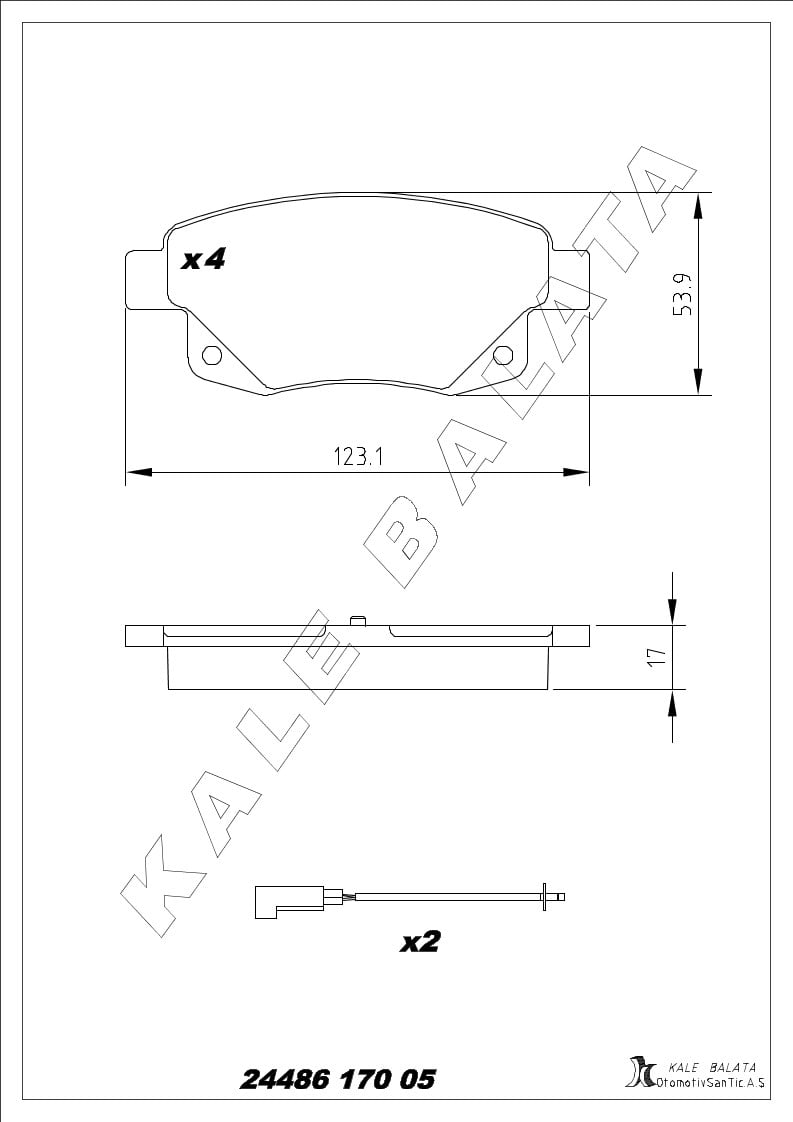 Disk Balata Arka Arkadan Çekişli Fiş+Aksesuarlı V347 06> Kalebalata 24486 170 05