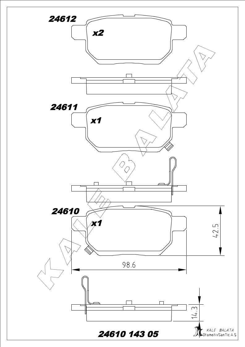 Disk Balata Arka Benzinli Araçlar İçin Aurıs 06>12 Corolla 03>15 Prıus 09>15 Verso 10> Yarıs 05> Iq 08> Kalebalata 24610 143 05