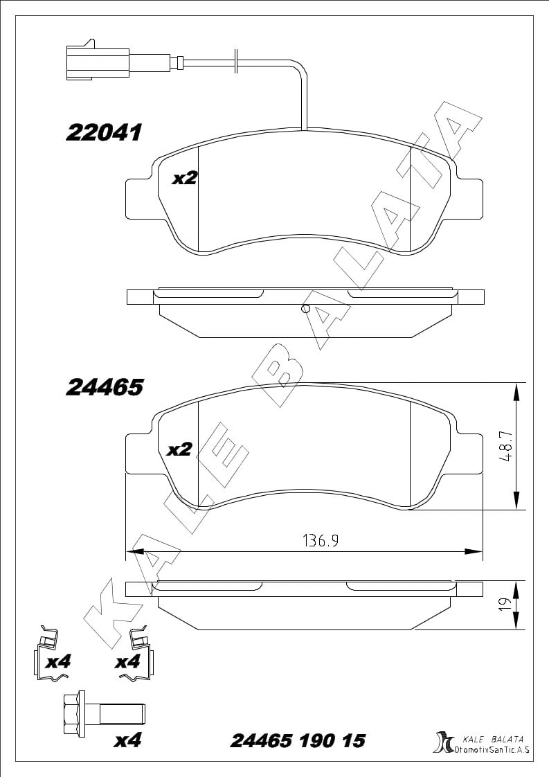 Disk Balata Arka Çift Fişli Boxer Iıı Jumper Iıı Ducato Iıı 06> Kalebalata 24465 190 15