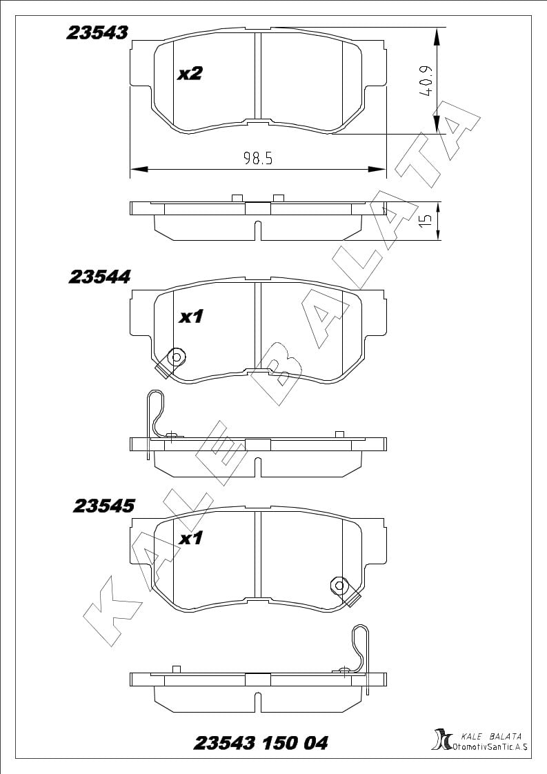 Disk Balata Arka Elantra 95>06 Getz 02>10 Santa Fe 00>06 Sonata 98>10 Tuscon 04>10 Sportage 04>09 Actyon 05>12 Matrıx 01>10 Opırus 03> Kalebalata 23543 150 04