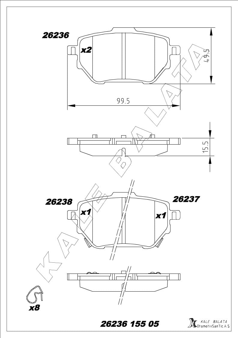 Disk Balata Arka Elektronik El Freni Olmayan Araç Corolla 19> Kalebalata 26236 155 05
