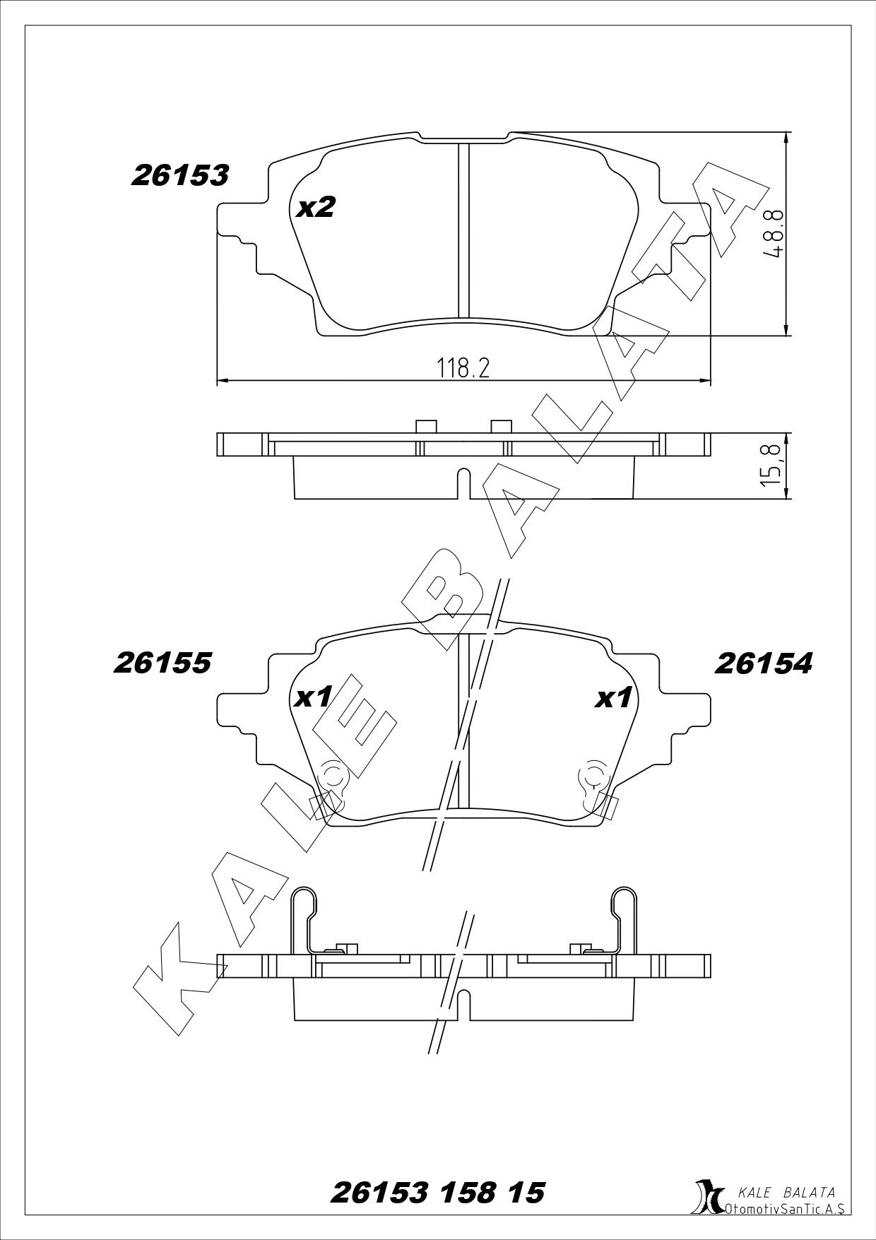 Disk Balata Arka Elektronik El Frenli Araçlar İçin C Hr 2,0 Hybrıd 19> Corolla Hybrıd 18> Yarıs 1,5 Hybrıd 20> Kalebalata 26153 158 05