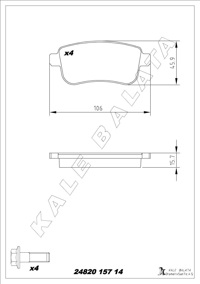 Disk Balata Arka Elektronik El Frenli Araçlar İçin Fluence 10> Grand Scenıc Iıı 09> Megane 08> Kalebalata 24820 157 14