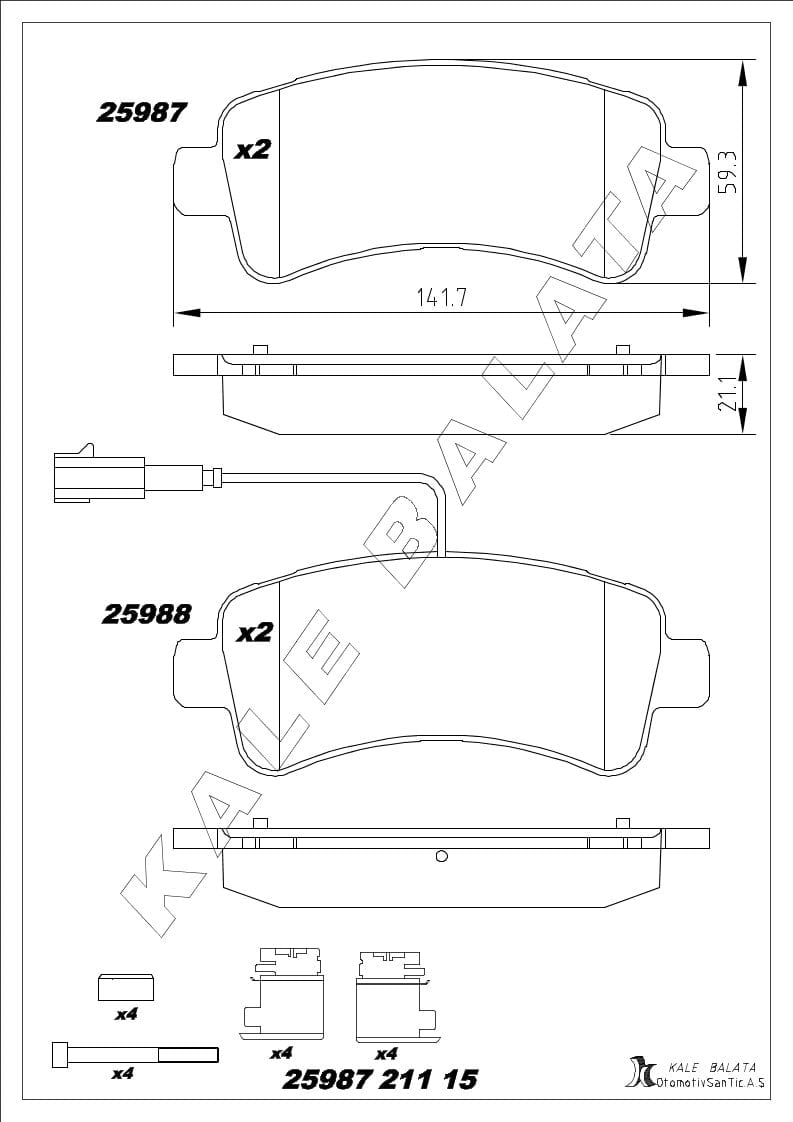 Disk Balata Arka Fişli Havalı Diskler İçin Boxer Iıı 06> Jumper Iıı 06> Ducato Iıı 06> Kalebalata 25987 211 15