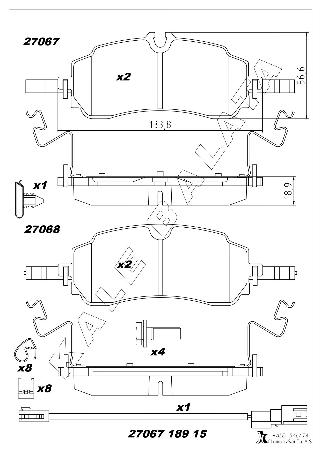 Disk Balata Arka Fişli Orjinal Aksesuarlı Transit V710 Tourneo Custom 23> Kalebalata 27067 189 15