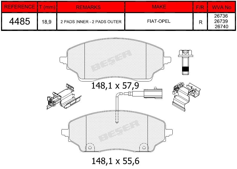 Disk Balata Arka Fişli  Peugeot Boxer IV 25>/ Fıat Ducato 06>/ Jumper IV 24>/ Movano 25> Recover 74485