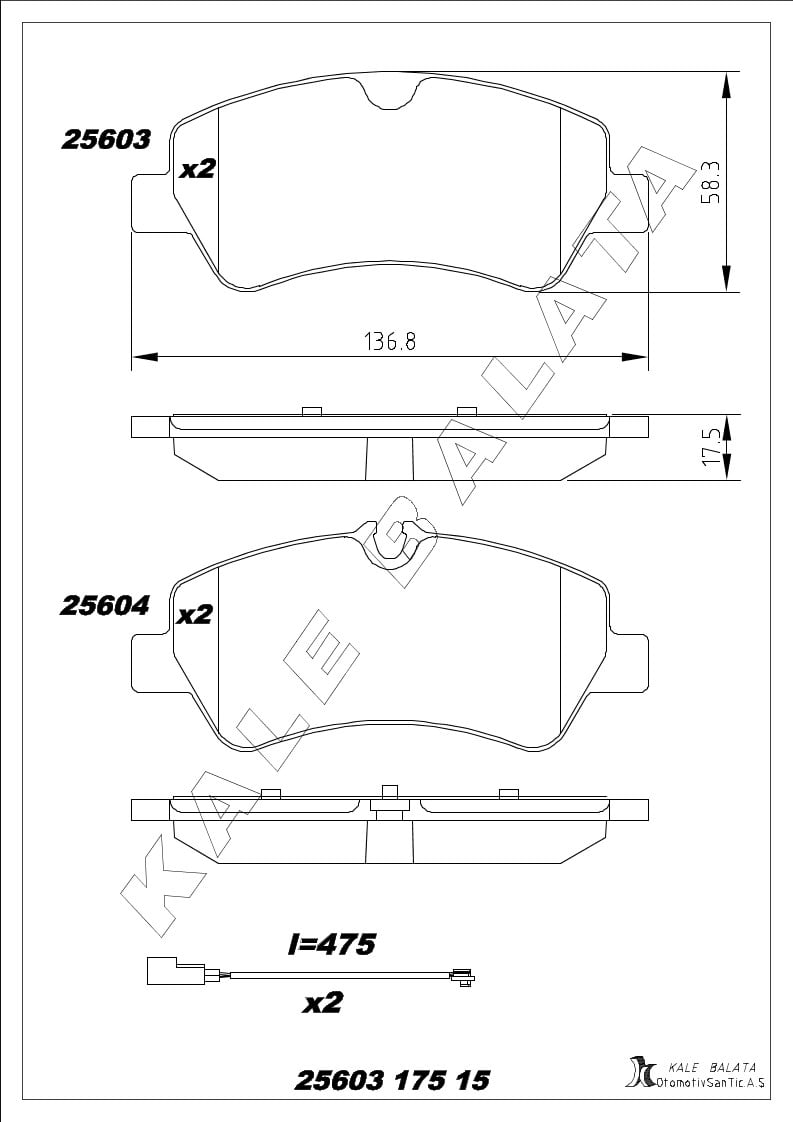 Disk Balata Arka Fişli Transit V362 V363 Tourneo Custom 12> Kalebalata 25603 175 15