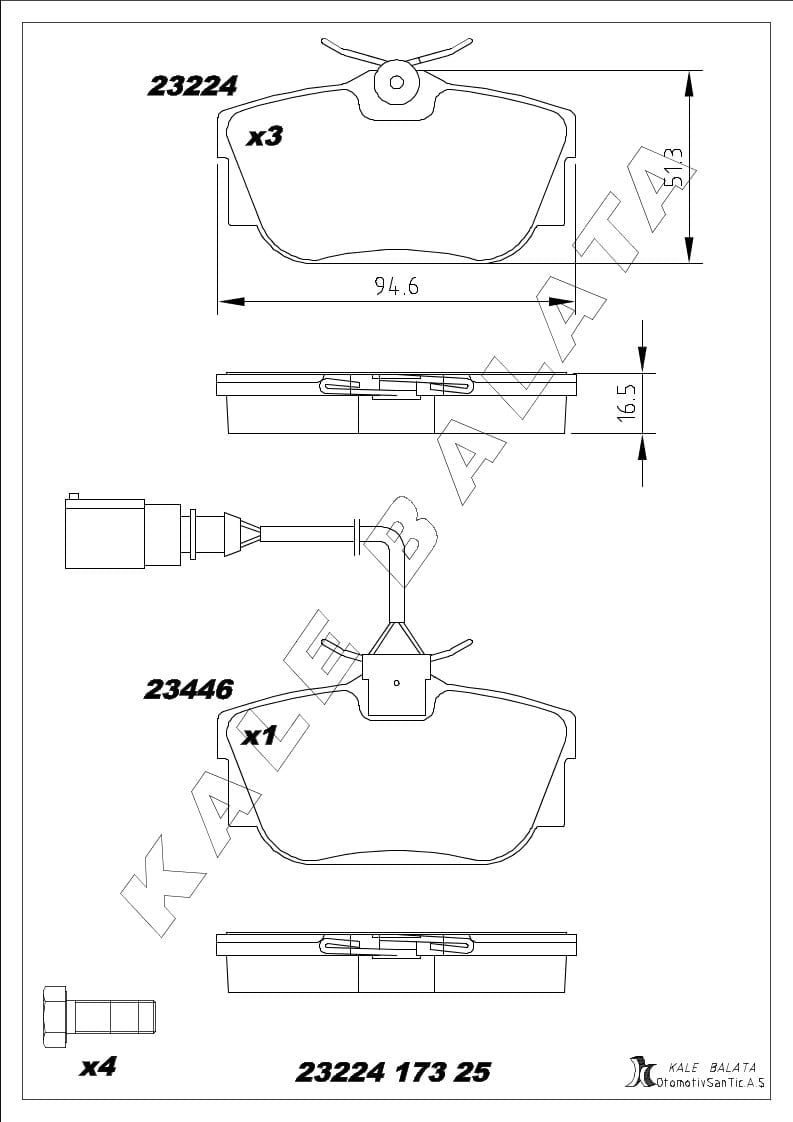 Disk Balata Arka Fişli Transporter T4 90>03 Kalebalata 23224 173 25
