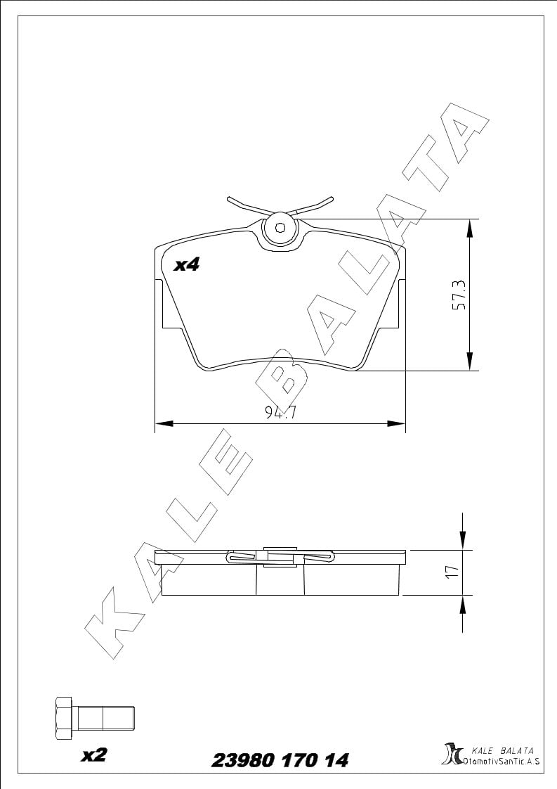 Disk Balata Arka Fişsiz Trafıc Iı 01>06 Transporter T4 90>03 Kalebalata 23980 170 14