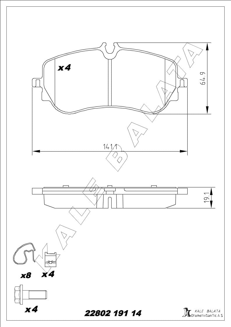 Disk Balata Arka Full Aksesuarlı Tek Teker Crafter 16> Man Tge 16> Amarok 17> Kalebalata 22802 191 14