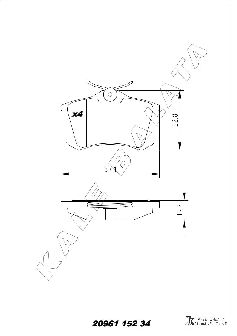 Disk Balata Arka Kalınlık 15Mm C2 03> Megane 96>09 Golf 84>02 Jetta 84>91 Passat 84>01 Polo 09> Cordoba 93>02 Toledo 605 Kalebalata 20961 152 34