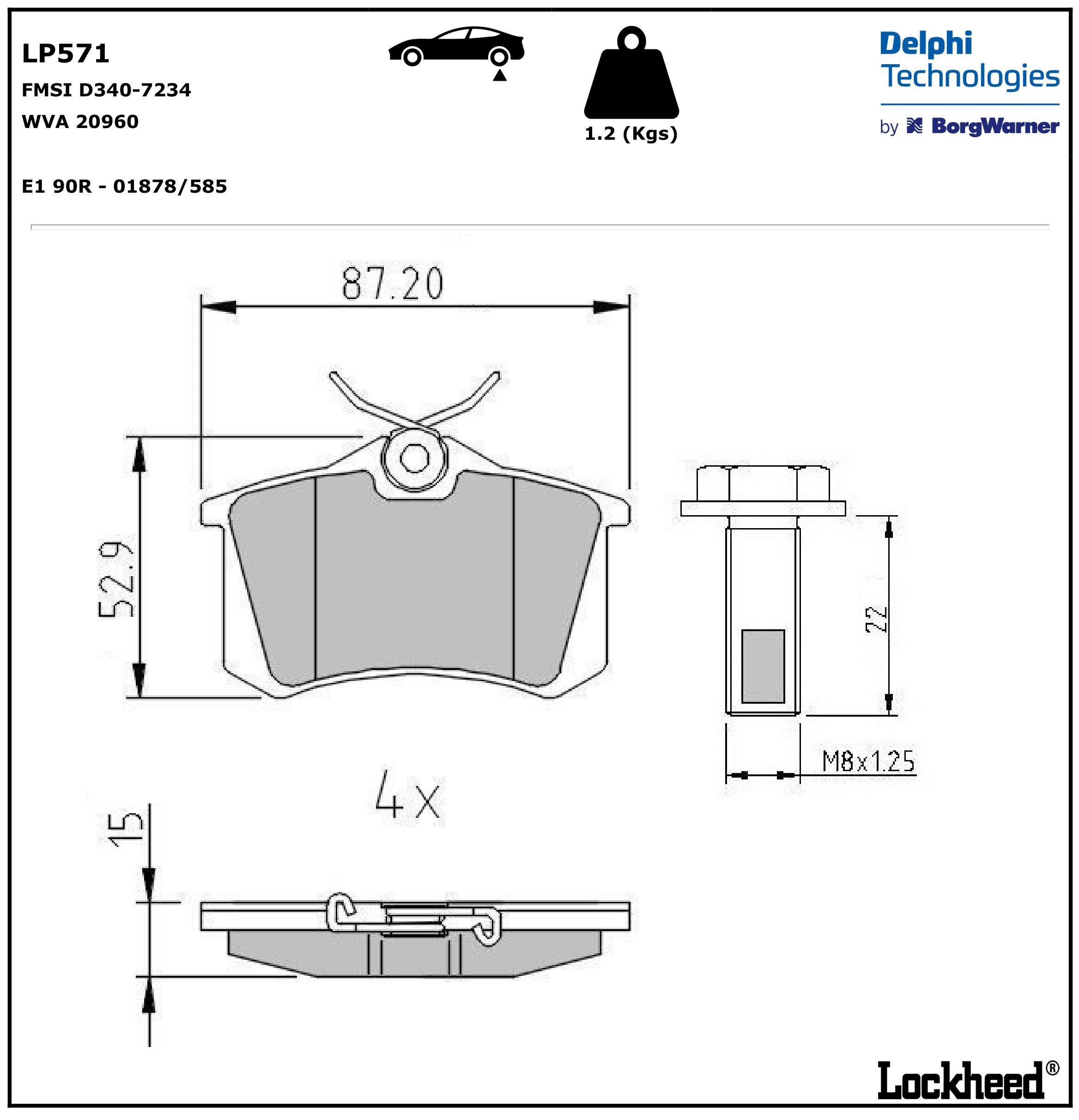 Disk Balata Arka Kalınlık 15Mm C2 03> Megane 96>09 Golf 84>02 Jetta 84>91 Passat 84>01 Polo 09> Cordoba 93>02 Toledo 605 Delphı LP571