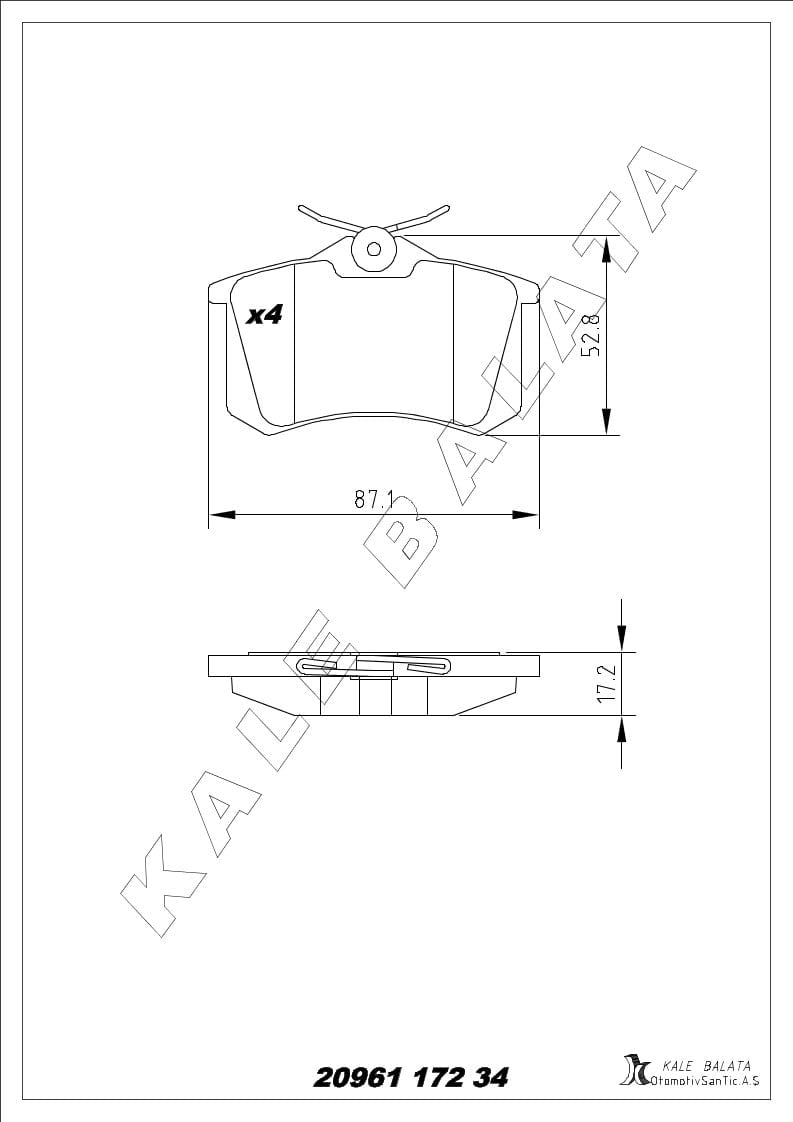 Disk Balata Arka Kalınlık 17Mm C2 03> Megane 96>09 Golf 84>02 Jetta 84>91 Passat 84>01 Polo 09> Cordoba 93>02 Toledo 605 Kalebalata 20961 172 34