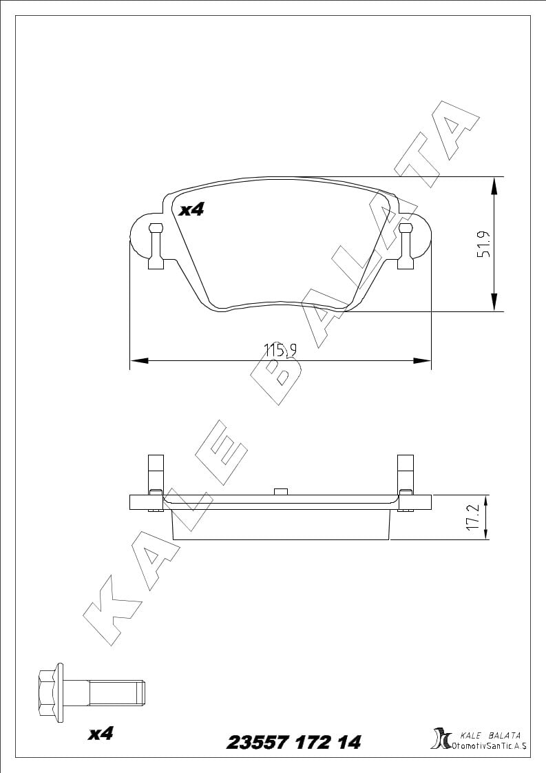 Disk Balata Arka Kango 97>08 Mondeo 00>07 X Type 01>09 Kalebalata 23557 172 14