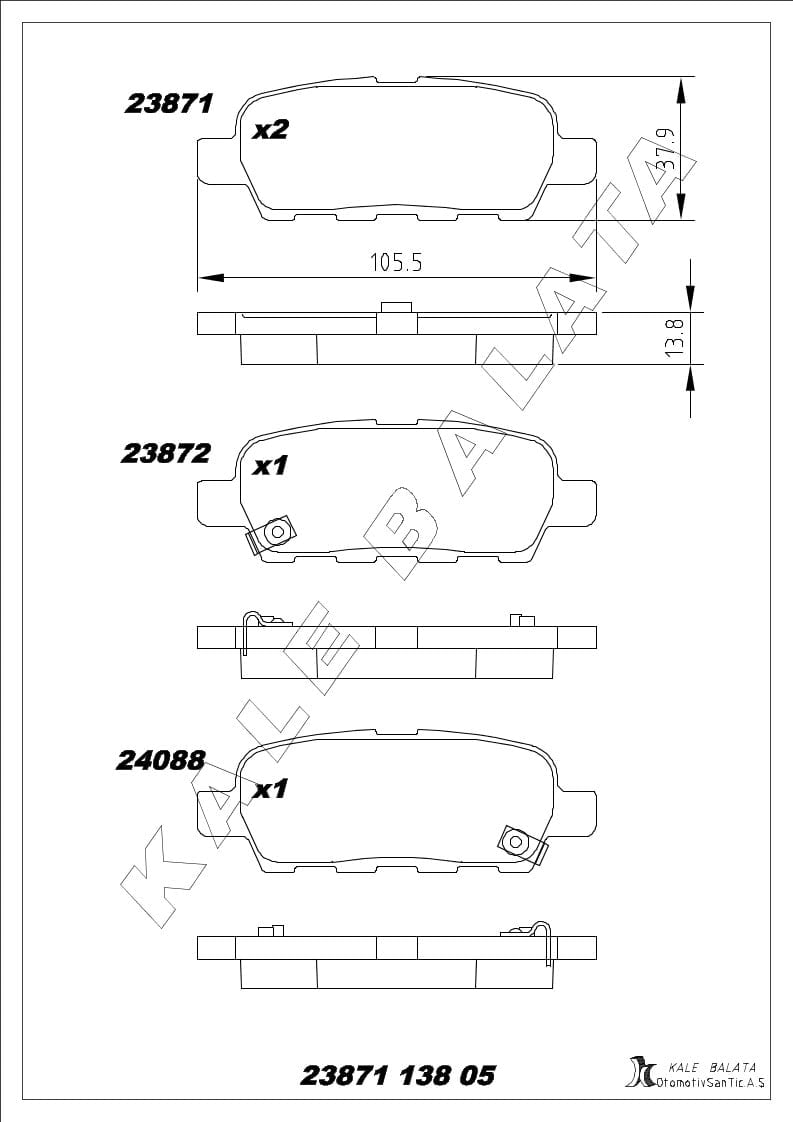 Disk Balata Arka Koleos 08> Juke 10> Murano 03>14 Qashqaı 07>13 X Traıl 01>13 Kalebalata 23871 138 05