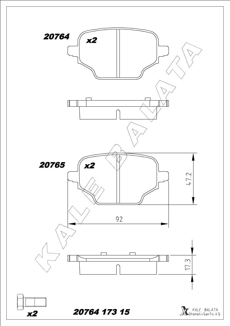 Disk Balata Arka Partner 18> Rıfter 18> Berlingo 18> Combo 18> Proace Cıty 18> Kalebalata 20764 173 15