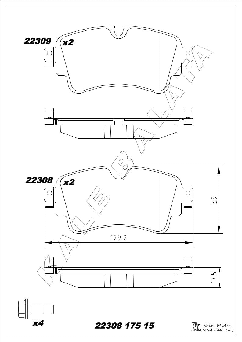 Disk Balata Arka Touareg 18> A4 15> A5 09>16 A5 16> A6 18> Q5 16> Q7 15> Kalebalata 22308 175 15