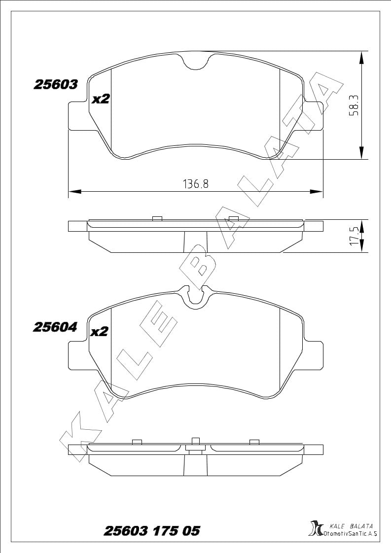 Disk Balata Arka Transit V362 V363 Tourneo Custom 12> Kalebalata 25603 175 05