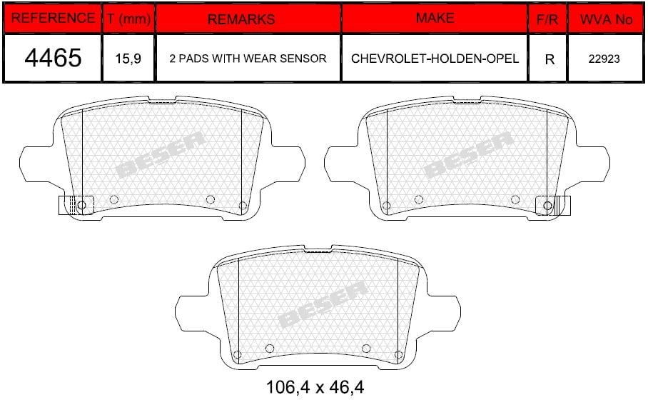 Disk Balata Arka(Kalınlık 15.9Mm) (Kulak Kıvrık) Astra K 15> Insıgnıa B 17> Recover 74465