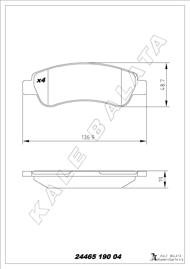 Disk Balata Ön 1007 2008 206 207 208 301 307 Partner C2 C3 C4 Pıcasso Elysee Ds3 (Ducato Boxer Jumper Iıı Arka) Kalebalata 24465 190 04