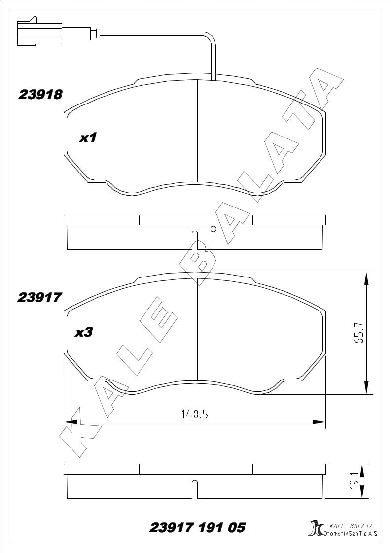 Disk Balata Ön 14Q Orta Model Küçük Tip Boxer Ducato Jumper 94>06 Kalebalata 23917 191 05