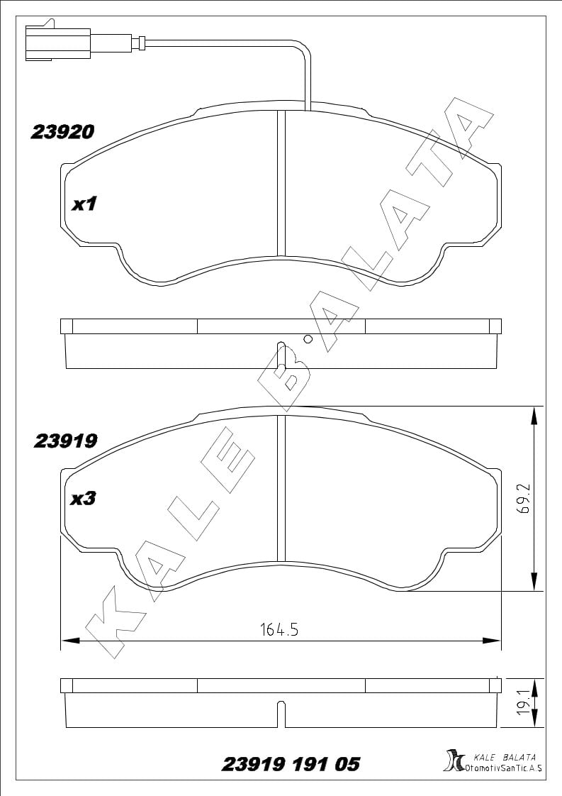 Disk Balata Ön 18Q Orta Model Büyük Tip Boxer Ducato Jumper 94>06 Kalebalata 23919 191 05