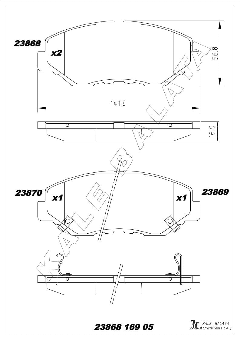Disk Balata Ön Accord Vıı 03>07 Accord IX 12> CıVıC IX 12> CıVıC X 15> Crv Iı 01>06 Crz 10> Kalebalata 23868 169 05