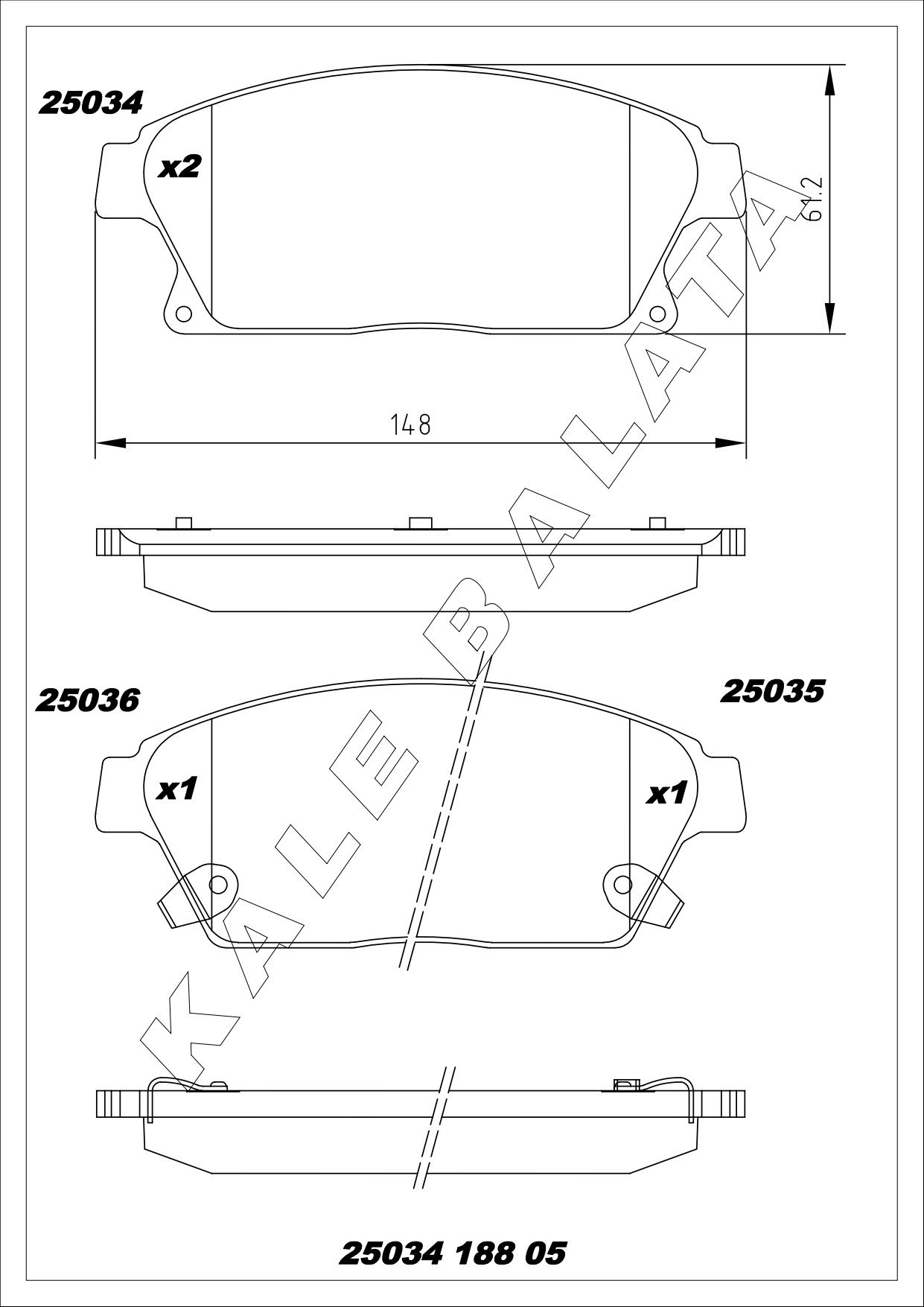 Disk Balata Ön Altı Düz Olan Tip 16Jant Astra J 09> Mokka 12> Zafira 11> Cruze 10> Trax 12> Kalebalata 25034 188 05