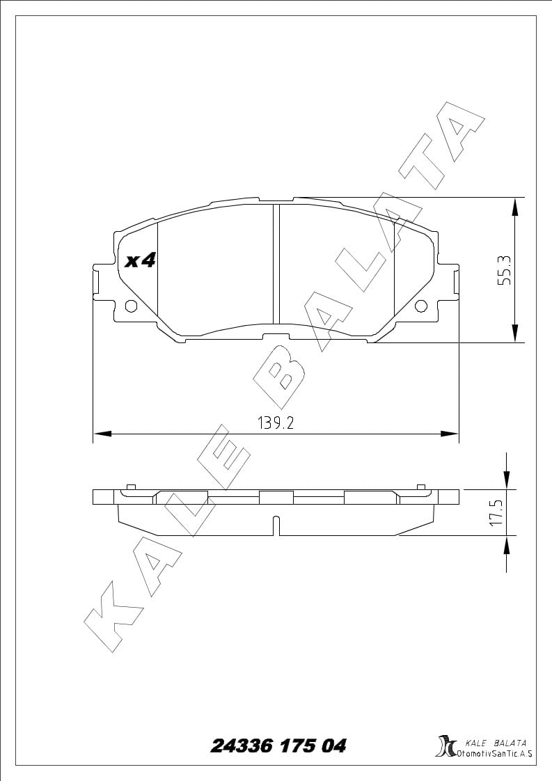 Disk Balata Ön Benzinli Araçlar İçin Aurıs 06>12 Corolla 07>15 Rav4 05> Verso 10> Yarıs 10> Kalebalata 24336 175 04