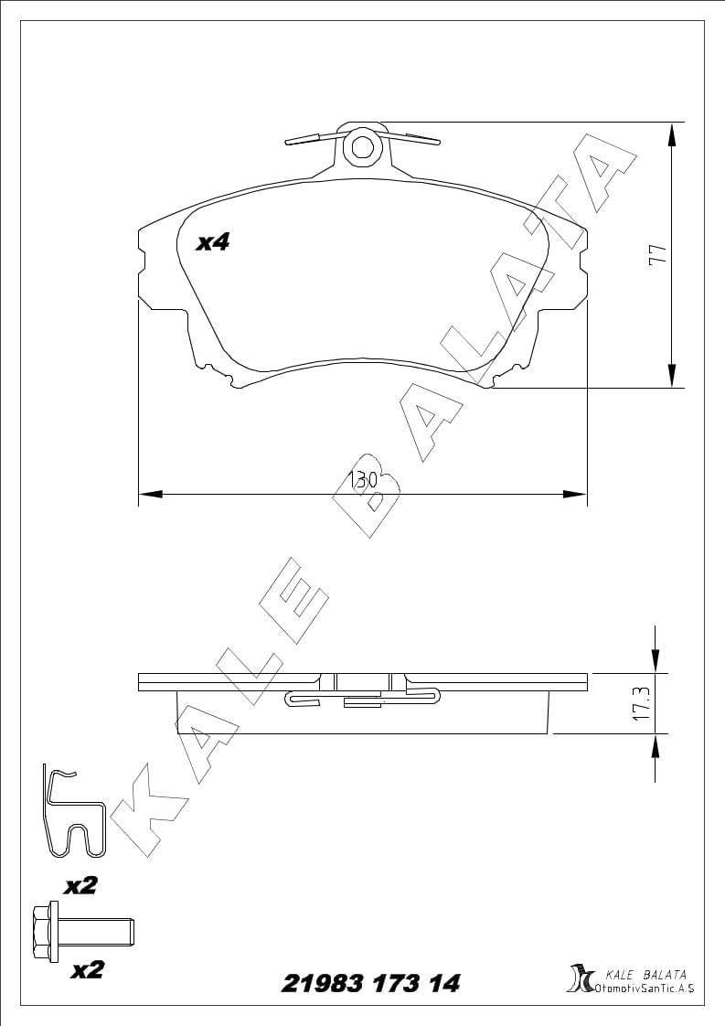 Disk Balata Ön Büyük Tip Carısma 95>06 Colt 02>12 S40 V40 95>04 Forfour 04>06 Kalebalata 21983 173 14