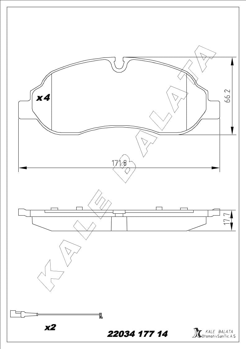 Disk Balata Ön ( Çift Fişli ) ( Aksesuarsız ) Transit V362 V363 Custom 12> Kalebalata 22034 177 14