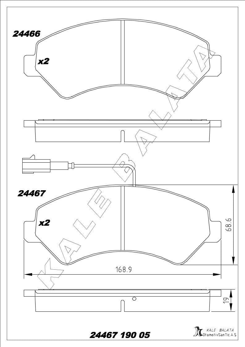 Disk Balata Ön Çift Fişli Boxer Jumper Ducato Iıı 06> Jest 14> Kalebalata 24467 190 05