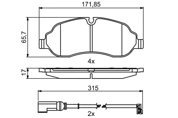 Disk Balata Ön ( Çift Fişli ) Transit V362 V363 Custom 12> Bosch 0986494845