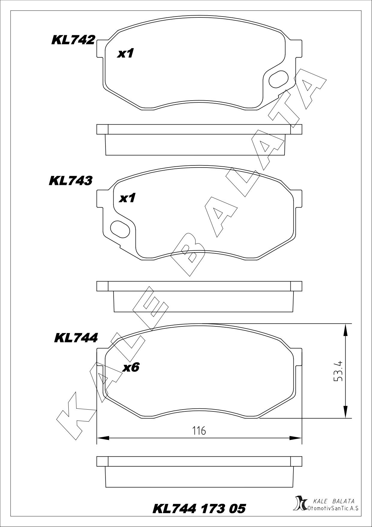 Disk Balata Ön Çift Kaliper(8 Li Paket) 744 173 05 Canter Fe511 05> Kalebalata 7KL744 173 05