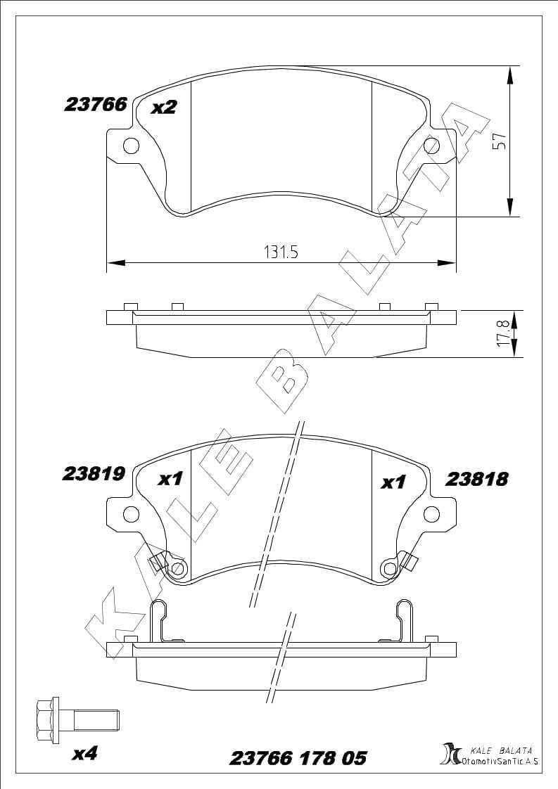 Disk Balata Ön Corolla 1.4 Vvtı 1.6 Vvtı 03>07 Kalebalata 23766 178 05