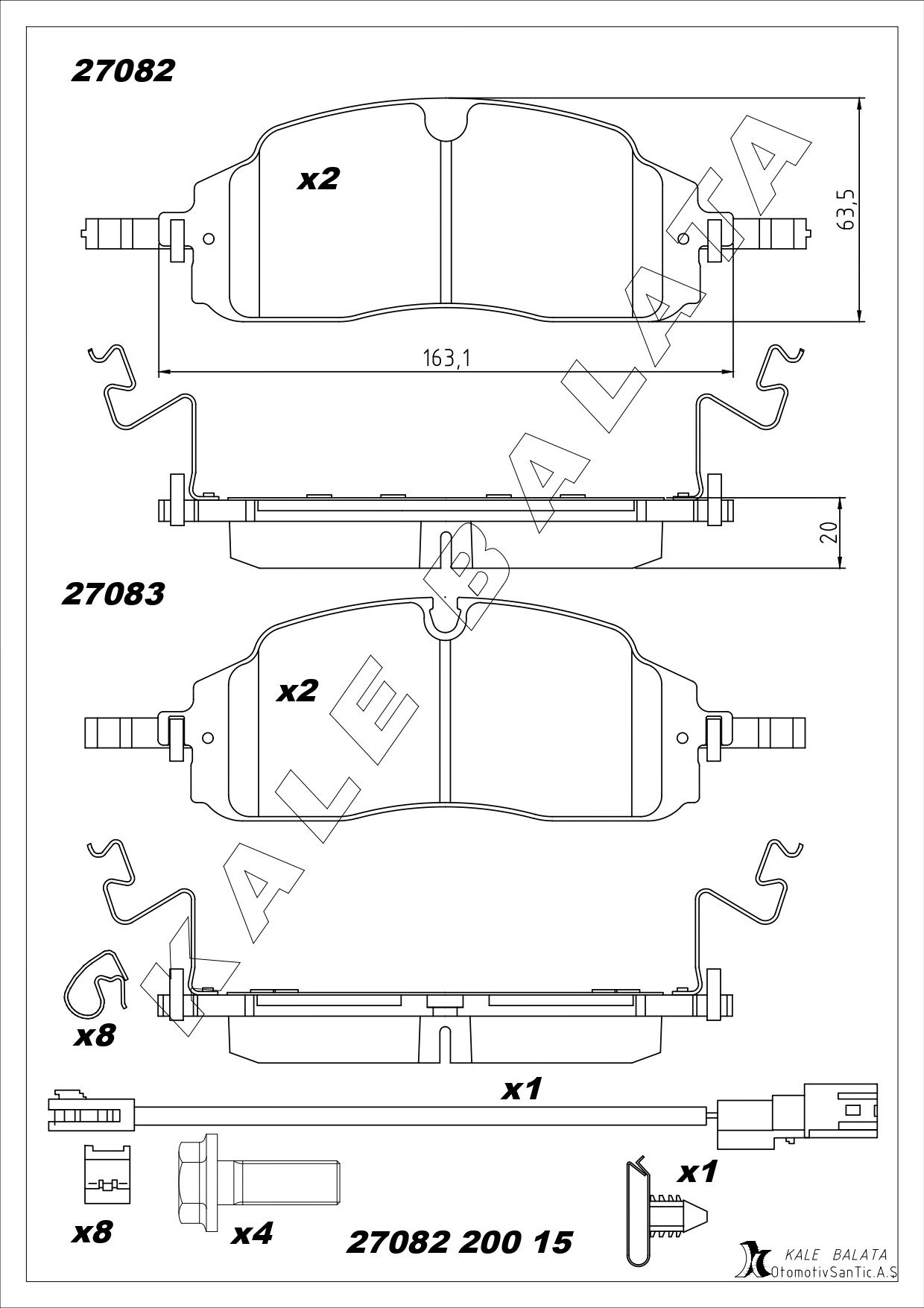 Disk Balata Ön Fişli Orjinal Aksesuarlı Transit V710 Tourneo Custom 23> Kalebalata 27082 200 15