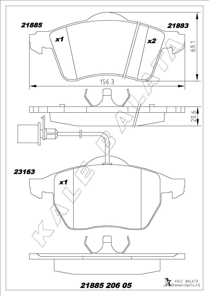 Disk Balata Ön Fişli Transporter T4 90>03 Kalebalata 21885 206 05