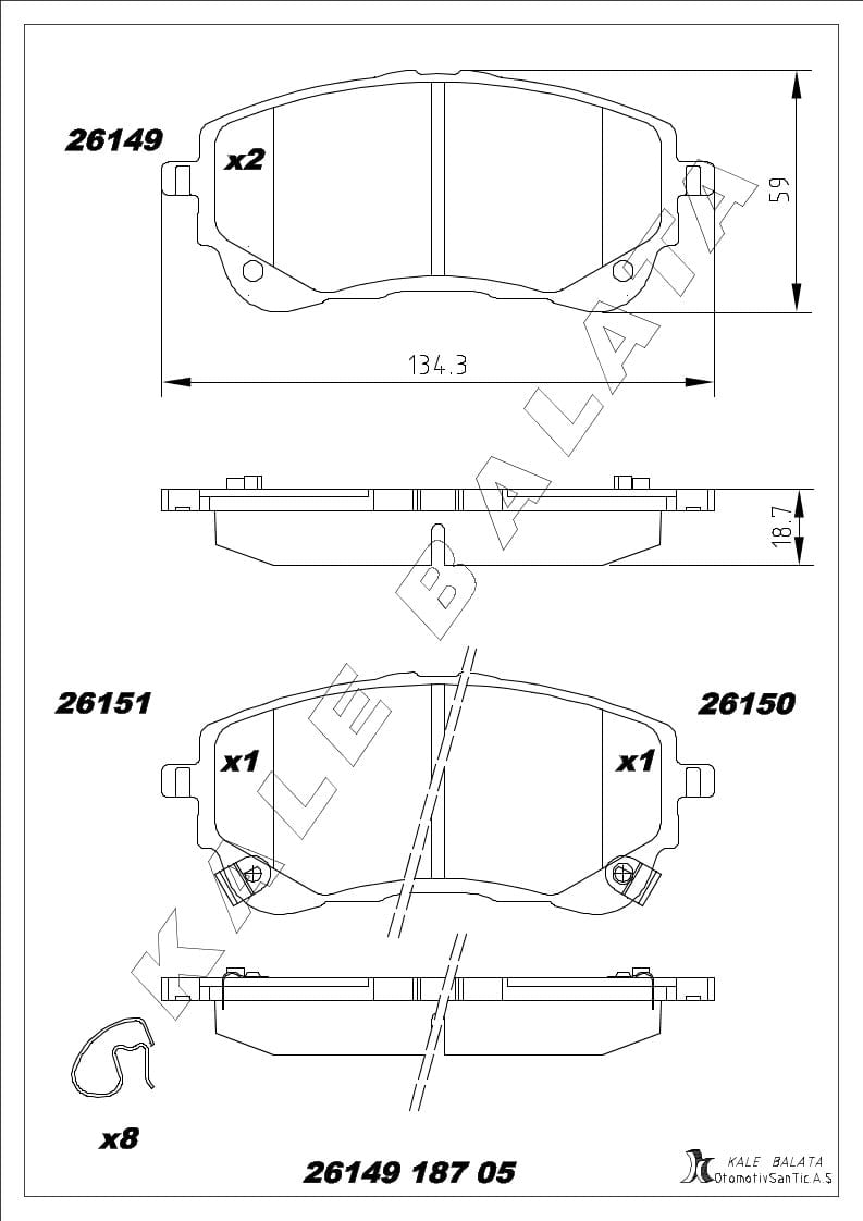 Disk Balata Ön Hybrid Araçlar İçin Corolla 19> Yaris Cross 19> Kalebalata 26149 187 05