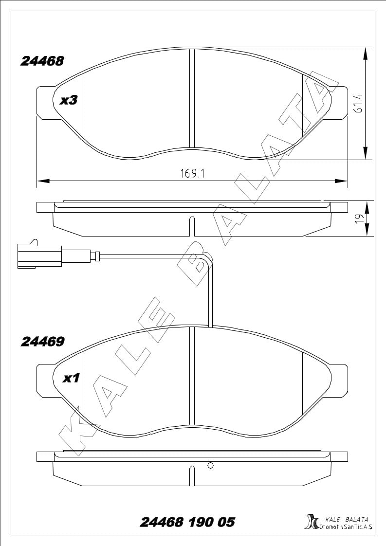 Disk Balata Ön Kısa Kasa 280Mm Disk İçin Fişli 14Q Boxer Jumper Ducato 06> Kalebalata 24468 190 05