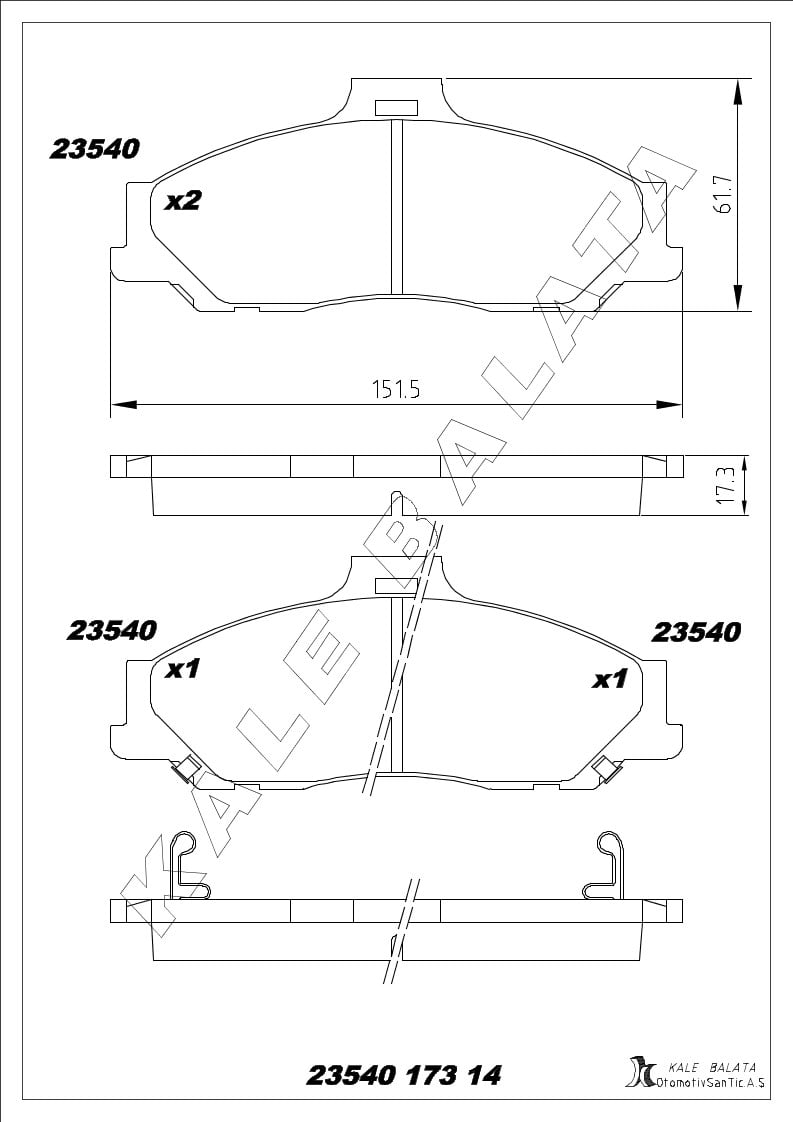 Disk Balata Ön Ranger 4X2 98>06 B2500 98>06 Kalebalata 23540 173 14