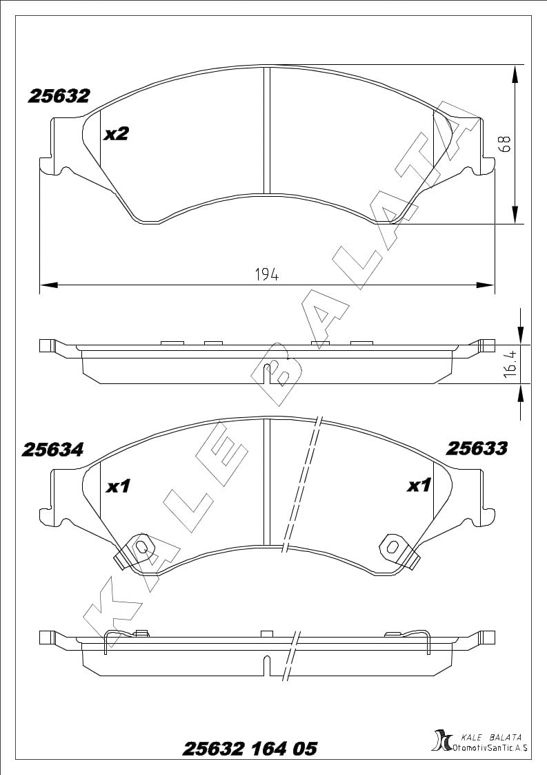 Disk Balata Ön Ranger 4X4 11> Bt 50 4X4 06>15 Kalebalata 25632 164 05