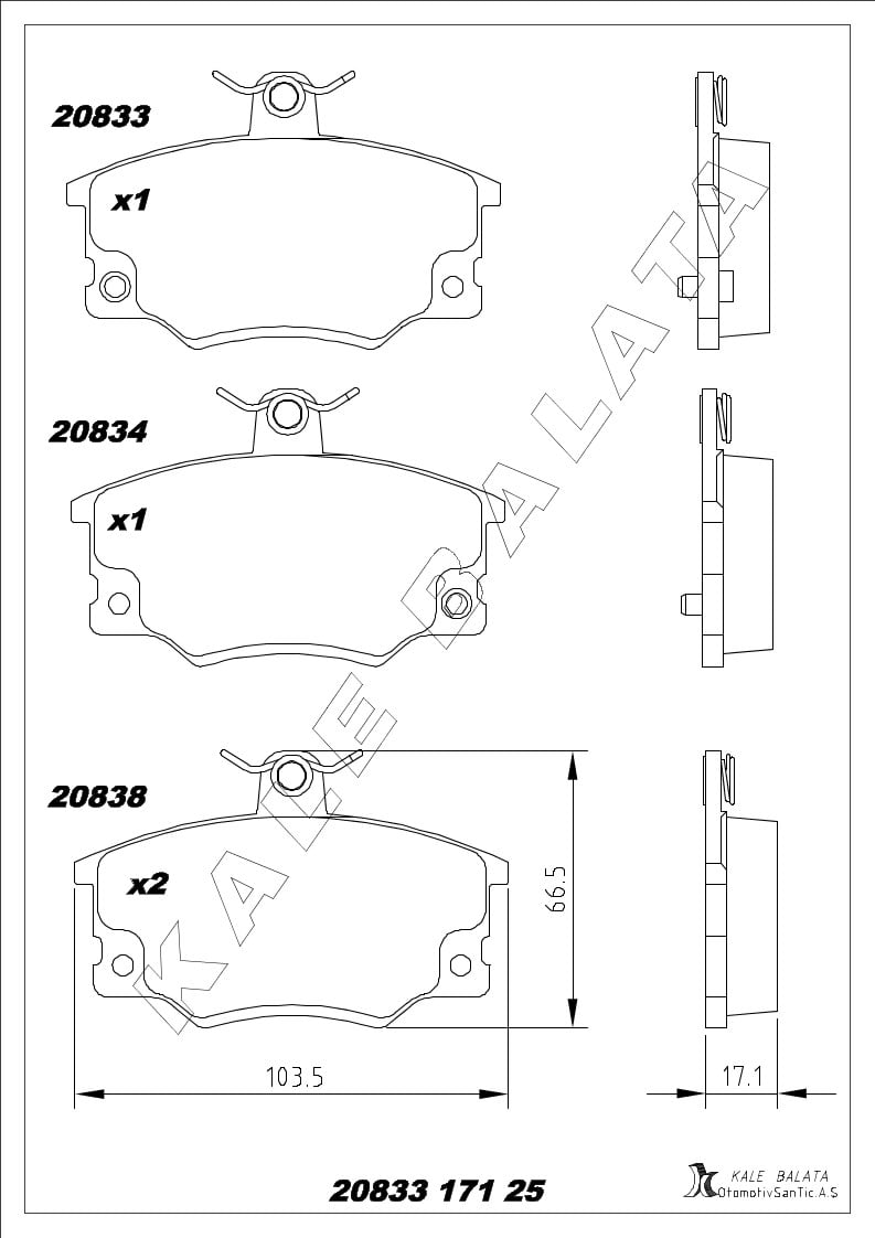 Disk Balata Ön Tempra 90>Yeni Model Tipo Uno 70 Punto 145 94>99 155 92> Kalebalata 20833 171 25