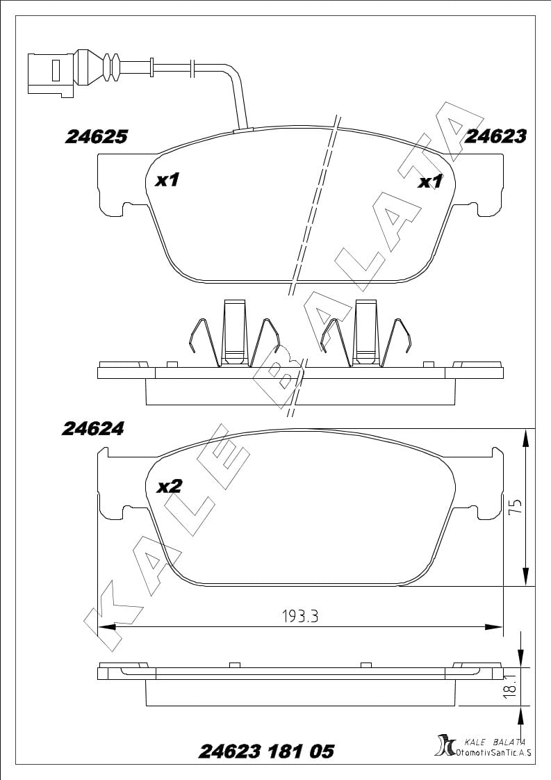 Disk Balata Ön Transporter T5 03>15 Transporter T6 15> Kalebalata 24623 181 05