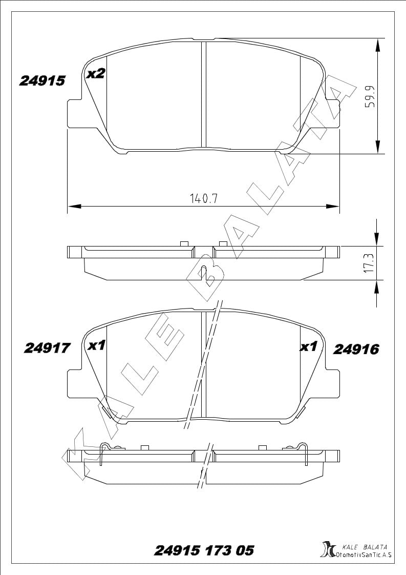Disk Balata Ön Uzunluk 141Mm 16Jant İ30 11>15 Ceed 15> Cerato 13> Pro Ceed 13> Kalebalata 24915 173 05