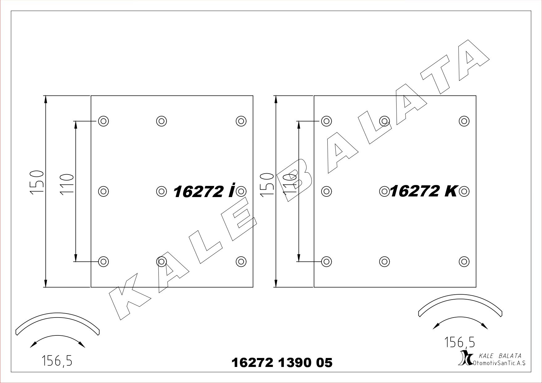 Kampana Balata Arka 150Mm Genişlik (8 Adet) Turkuaz 01>14 Kalebalata 16272 1390 05