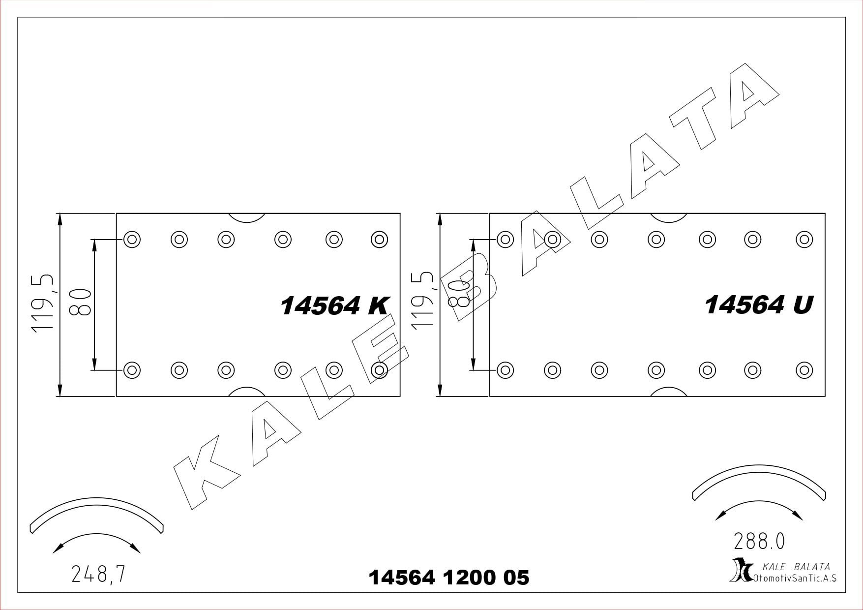 Kampana Balata Arka (4 Adet) Iveco 85 12 Kalebalata 14564 1200 05