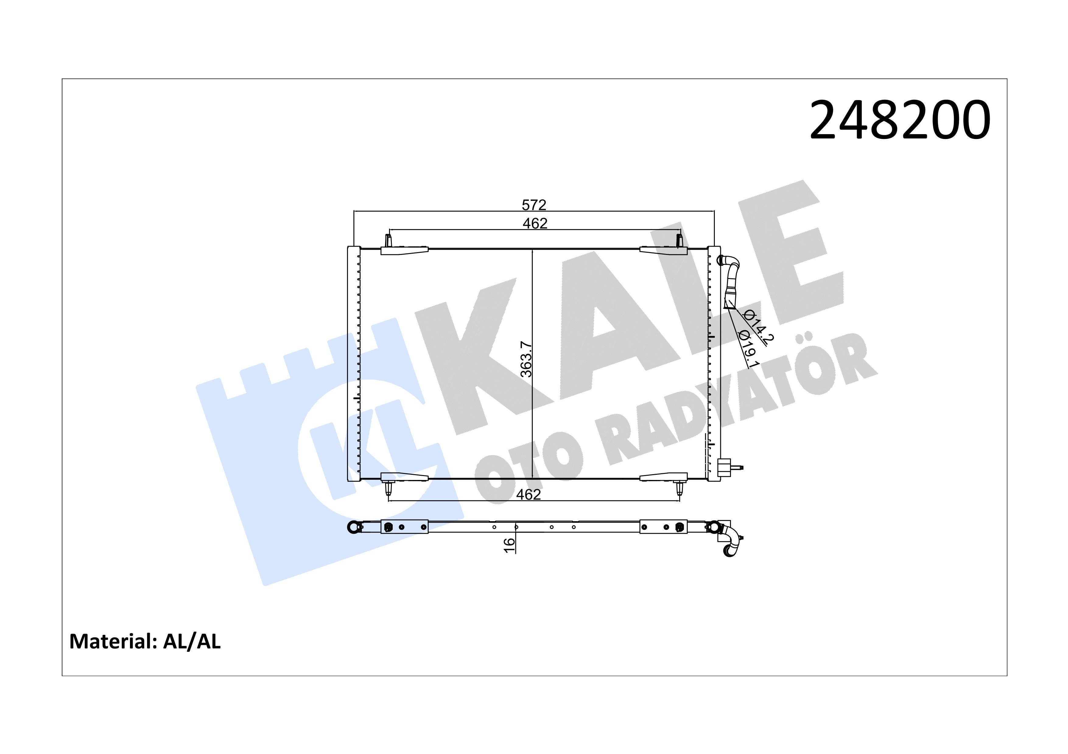 Klima Radyatörü (Condenser) P.206 Tüm Motorlar 552*363*16 Kale 200ABC020